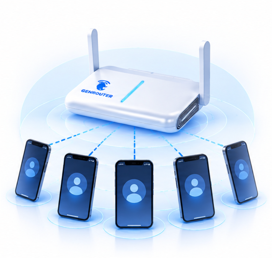 Several phones connect to the same router and network